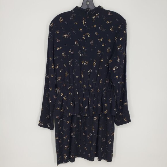3/$25 H&M Floral Print‎ Peplum Ruffle Mini Dress 10 Long Sleeves Mock Neck Black - Picture 2 of 9